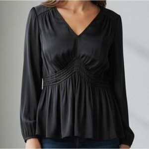 Torrid Black Satin Peplum Smocked Waist Top Size 1X